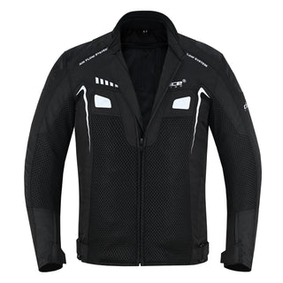 The black Chace Volt mesh jacket is unzipped and open, providing a clear view of the main zipper's dual storm flap protection, the chest mesh panels, and the collar design.