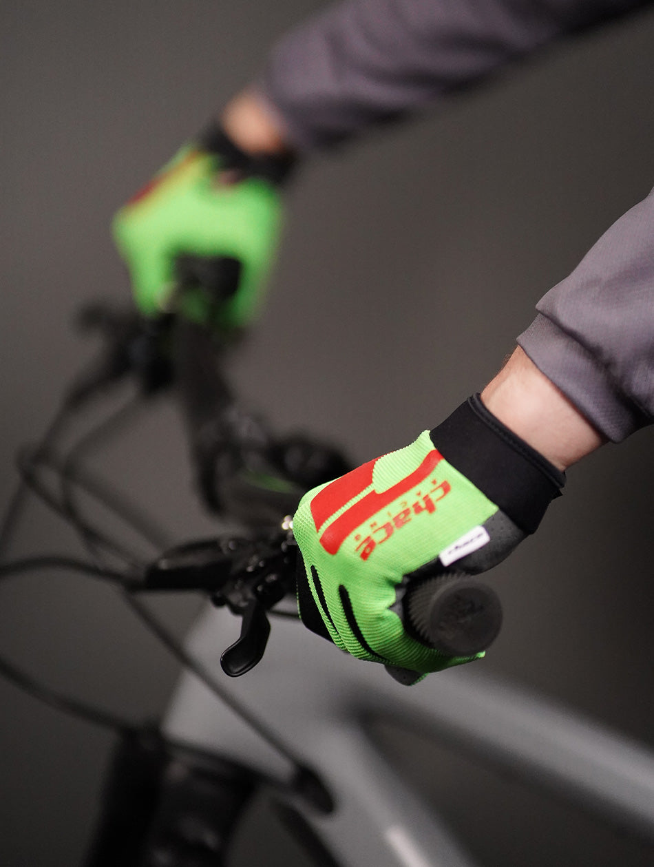 Full Finger Green & Red Logo Gloves