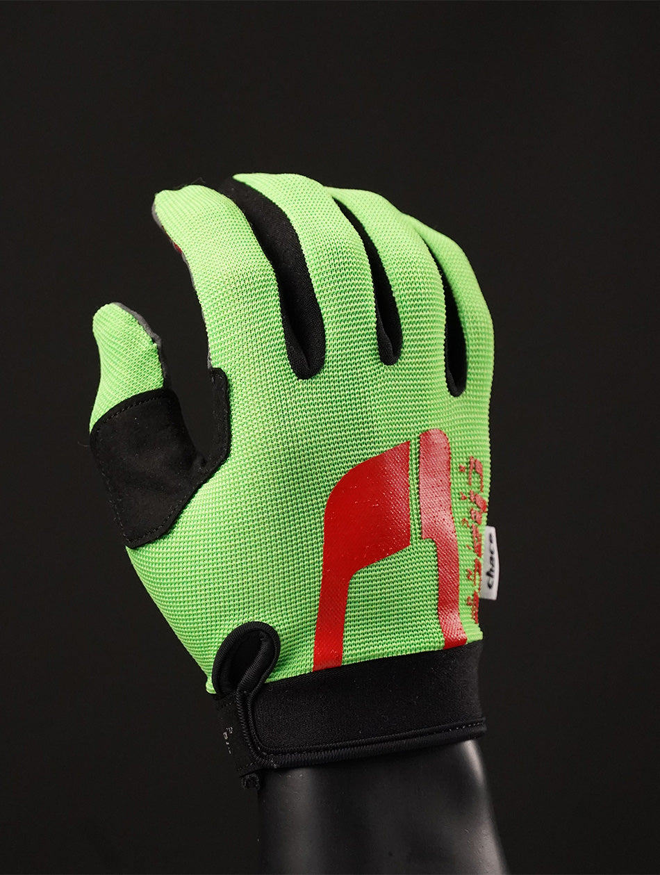 Full Finger Green & Red Logo Gloves 1