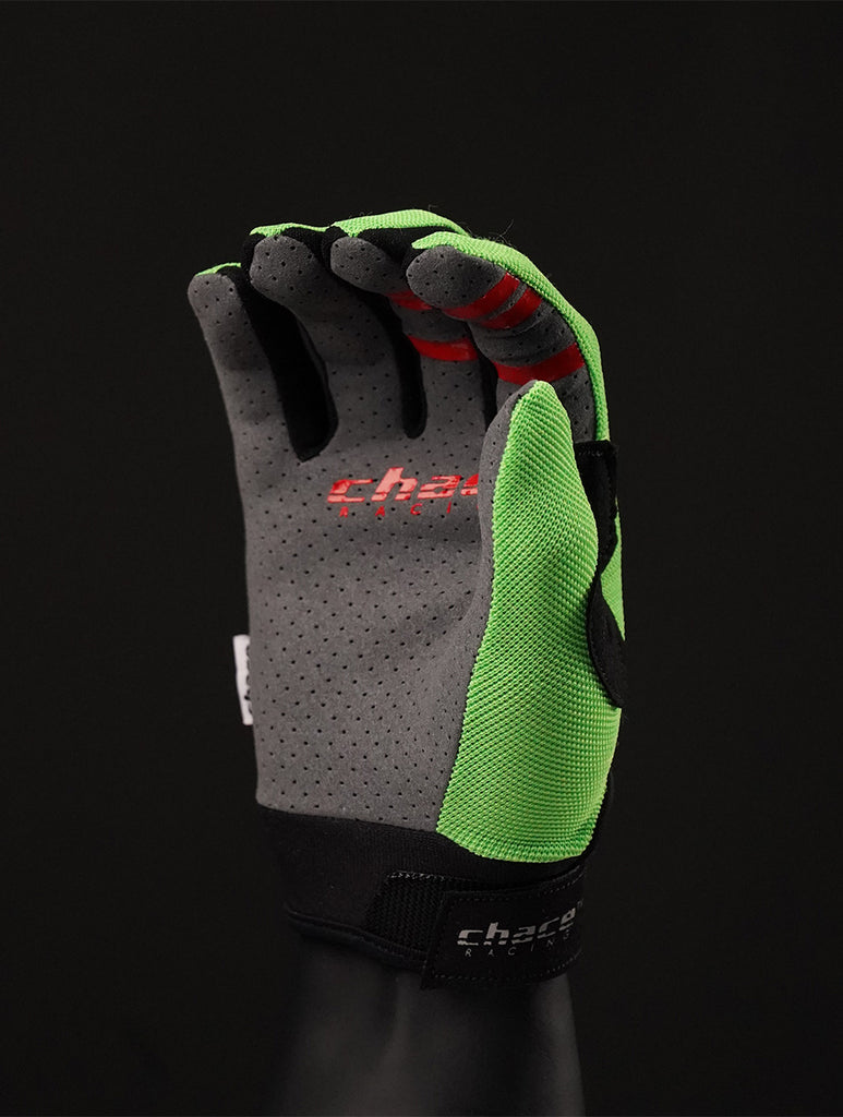 Full Finger Green & Red Logo Gloves 2