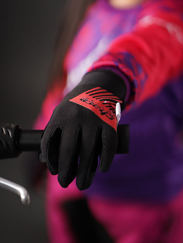 Girl's Chace Racing Full Finger Black & Pink Gloves 5