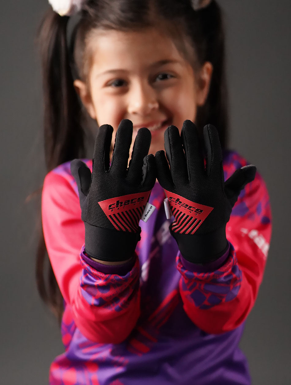Girl's Chace Racing Full Finger Black & Pink Gloves 1