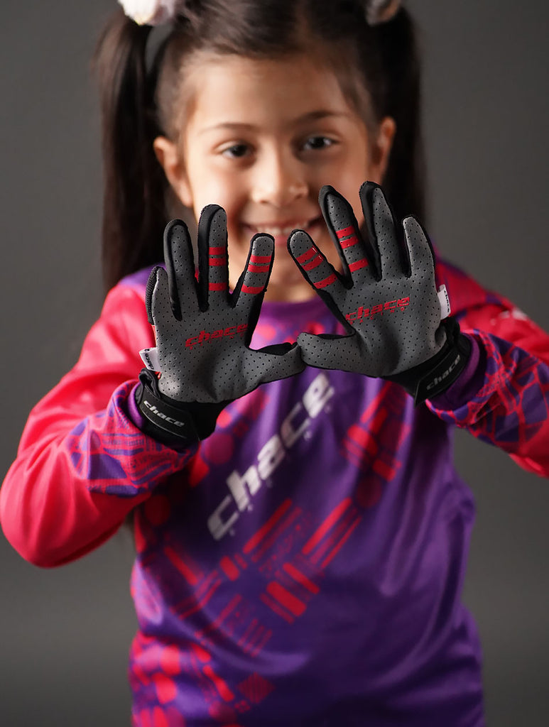 Girl's Chace Racing Full Finger Black & Pink Gloves 3