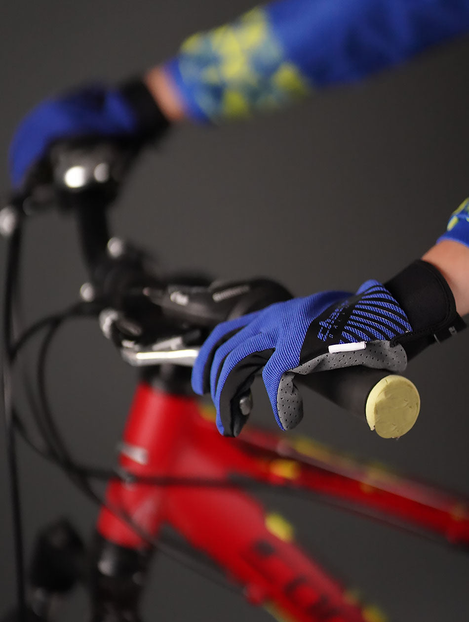 Boy's Chace Racing Full Finger Blue & Black Gloves