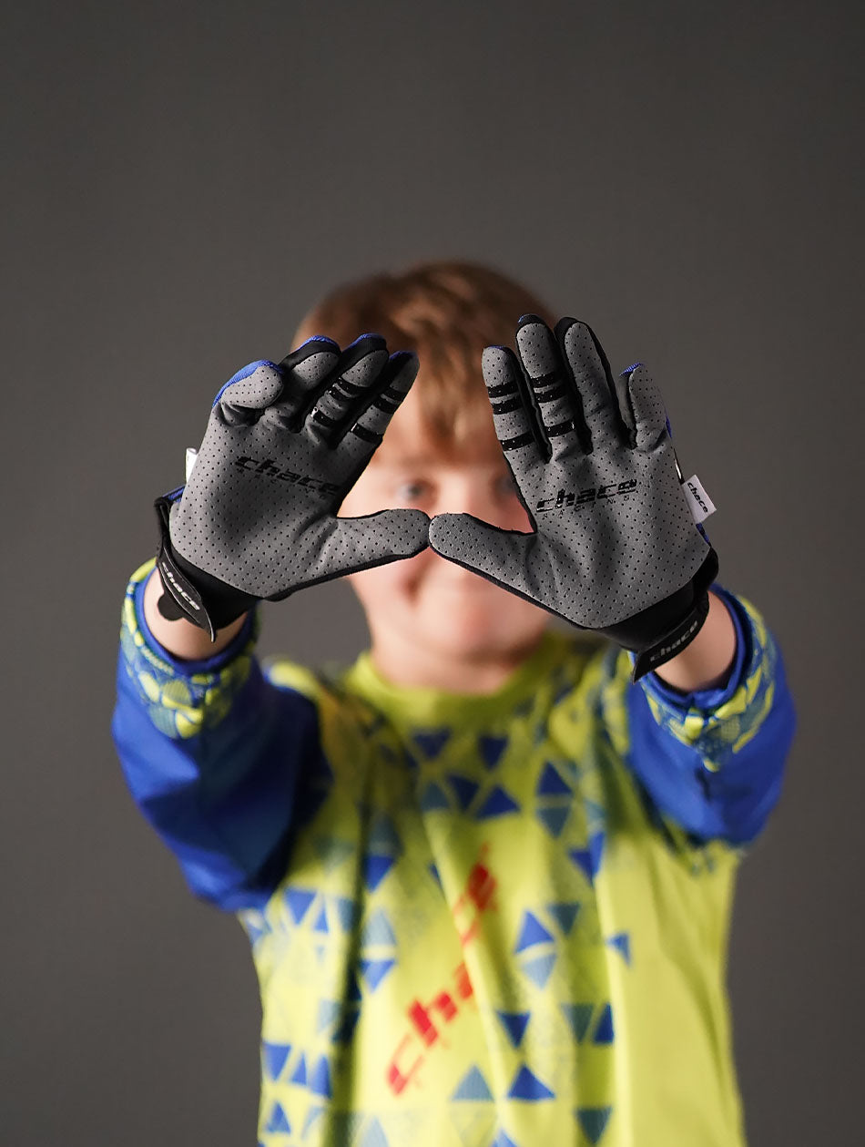 Boy's Chace Racing Full Finger Blue Gloves