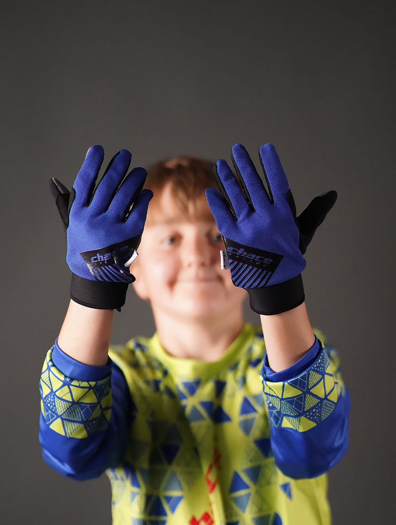 Boy's Chace Racing Full Finger Blue & Black Gloves both