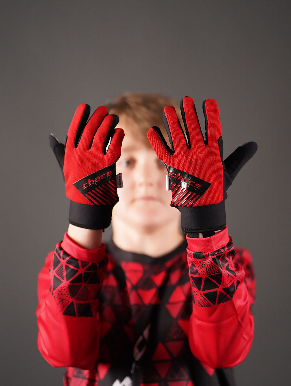 Full Finger Red & Black Gloves
